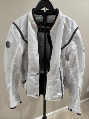 FIRSTGEAR White Mesh Woman's Motorcyle Bomber Jacket with black piping